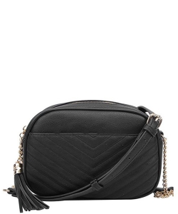 Veronica Double Zipper V Pattern Crossbody WU121 BLACK